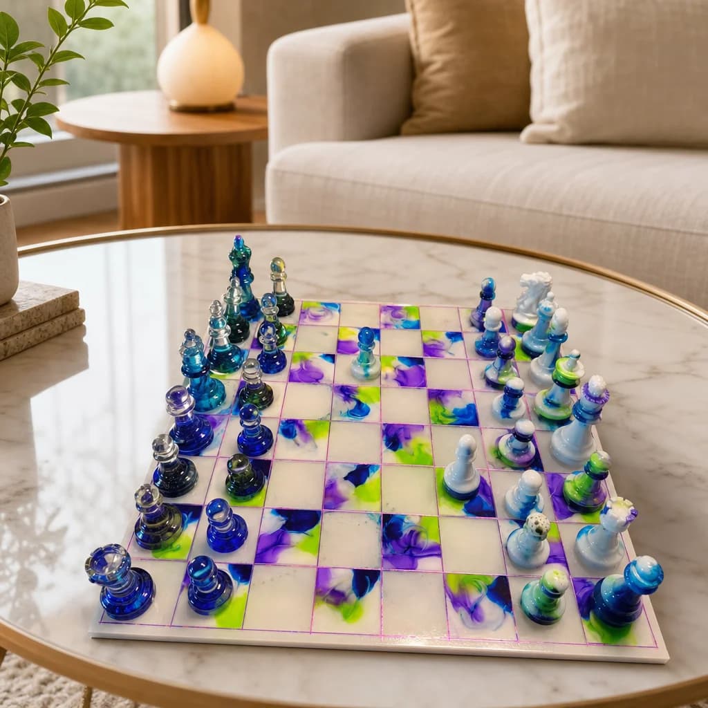 Handmade resin chess set by Nettes Masterpieces